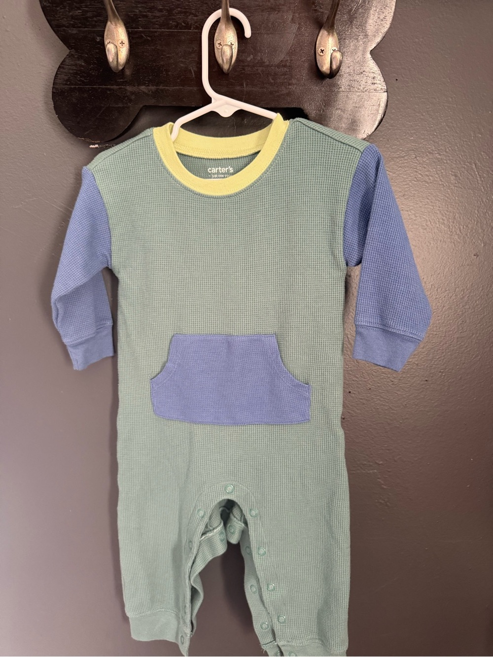 Carter's Green One-Piece with Blue Sleeves and Pocket